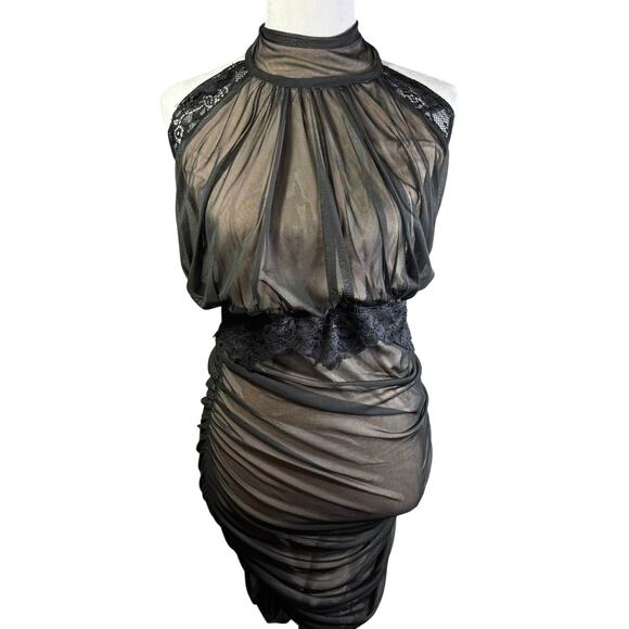 VENUS Dresses & Skirts - Venus Ruched Mesh Bodycon Dress Black Women's Size XS Sexy Party Dressy Cocktail